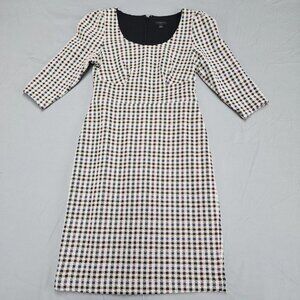 Ann Taylor Womens 2P Petite Houndstooth Sheath Dress Scoop Neck Lined Office